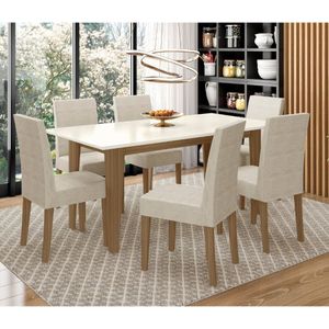 Conjunto Sala De Jantar Retangular Mesa Liz 160cm E 06 Cadeiras Josi Carvalho Com Off White