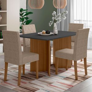 Conjunto Sala De Jantar Retangular Mesa Helo 120cm E 04 Cadeiras Jade Carvalho Com Grafite