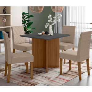 Conjunto Sala De Jantar Quadrada Mesa Helo 90cm E 04 Cadeiras Jade Carvalho E Grafite