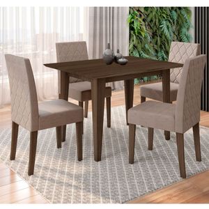 Conjunto Sala De Jantar Retangular Mesa Kate 120cm E 04 Cadeiras Jade Poliman Móveis Amêndoa