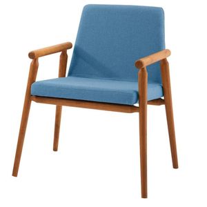 Poltrona Rodrigues Daf Móveis Madeira Tauari Com Concha Multilaminada Linho Azul Jeans Base Madeira