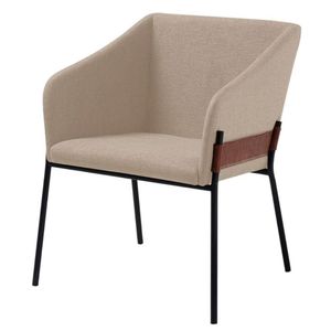 Poltrona Jobim Daf Móveis Concha Em Mdf Linho Bege Detalhe Lateral Courissimo Preto Base Aço Preto