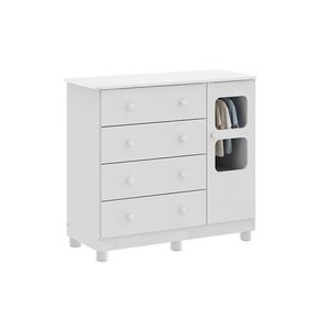 Cômoda De Quarto Uli C/ 1 Porta Cristal E 4 Gavetas Branco - Peroba