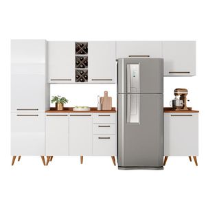 Armário De Cozinha Completa Com Adega 9 Portas 3 Gavetas Favorita Branco/nature Branco Nature