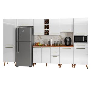 Armário De Cozinha Completa Com Adega 11 Portas 4 Gavetas Favorita Branco/nature Branco Nature