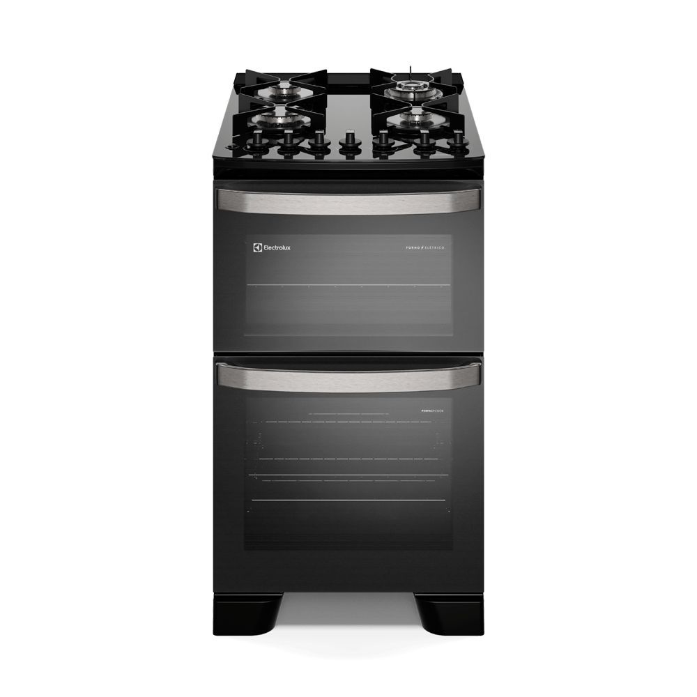 Fogão 4 Bocas Electrolux Preto Experience Com Duplo Forno, Perfectcook E Multi Chama (fe4dp) 220v