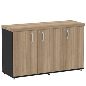 Armário Baixo Credenza Pe40 Pandin 121,50 Cm (Largura) Em Mdp Noce Naturalle E Preto Com Três Portas
