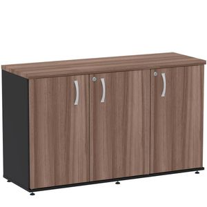 Armário Baixo Credenza Pe25 Pandin 121,50 Cm (Largura) Em Mdp Walnut E Preto Com Três Portas