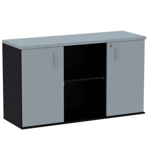 Armário Baixo Credenza Pe25 Pandin 121,50 Cm (Largura) Em Mdp Cinza E Preto Com Duas Portas