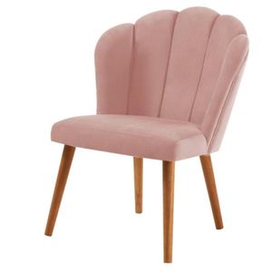 Cadeira Petala Daf Móveis Em Madeira Eucalipto Revestida Espuma D28 Veludo Rosa Base Madeira Tauari
