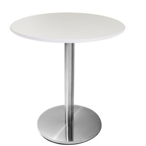 Mesa Beta Em Inox 75 Cm (Altura) Com Disco Redondo Com Tampo Em Mdp Redondo 70 Cm Branco