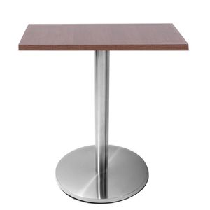 Mesa Beta Em Inox 75 Cm (Altura) Com Disco Redondo Com Tampo Em Mdp Quadrado 80 Cm Imbuia