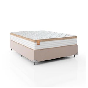 Cama Box Casal Colchão 138x188x65cm Branco/Bege - Suporta Até 130kg Por Pessoa Branco Nature