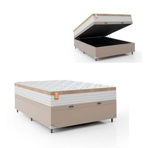 Cama Box Baú Casal Colchão 138x188x68cm Branco/Bege - Suporta Até 130kg Por Pessoa Branco Nature