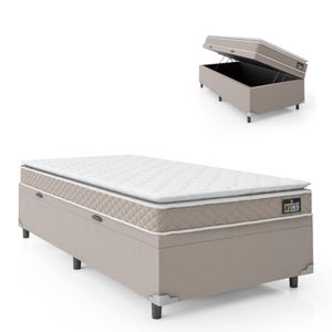 Cama Box Baú Solteiro Colchão D33 Pillow Top Millenium 88x188x57cm Bege Suporta Até 100kg Por Pessoa Bege