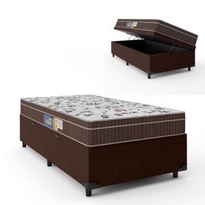 Cama Box Baú Solteiro Colchão Espuma Orthoface Polar 88X188X66Cm Marrom