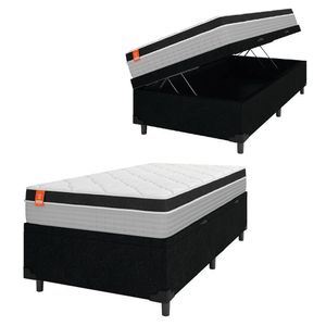 Cama Box Baú Solteiro Colchão Molas Ensacadas Real 88x188x68cm Preto / Cinza - Suporta Até 130kg Por Pessoa Preto