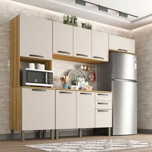 Cozinha Compacta Valencia 4 Peças 9 Portas 2 Gavetas Salleto Moveis Carvalho/off White