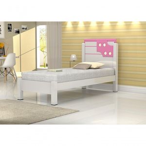 Cama De Solteiro Luíza 0,90 Branco Com Rosa - Vitamov