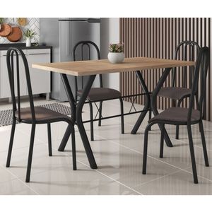 Conjunto Mesa De Jantar 136Cm Miami Com 4 Cadeiras Madri Preto Fosco/Cacau