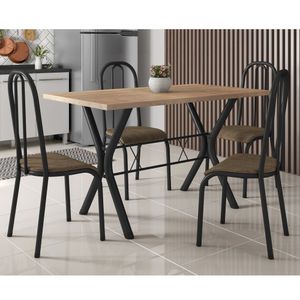 Conjunto Mesa De Jantar 136Cm Miami Com 4 Cadeiras Madri Preto Fosco/Amadeirado