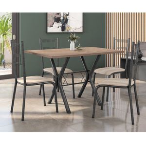 Conjunto Mesa De Jantar 136Cm Miami Com 4 Cadeiras Santiago Preto/Prata/Nature Bege