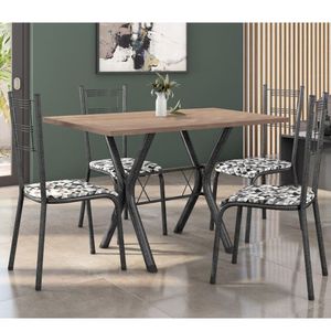 Conjunto Mesa De Jantar 136Cm Miami Com 4 Cadeiras Santiago Preto/Prata/Urban Pb