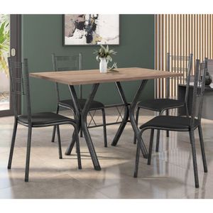 Conjunto Mesa De Jantar 136Cm Miami Com 4 Cadeiras Santiago Preto/Prata