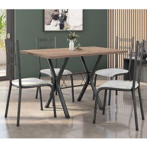 Conjunto Mesa De Jantar 136Cm Miami Com 4 Cadeiras Santiago Preto/Prata/Floral Cinza
