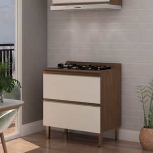 Balcão Para Cozinha 80Cm 2 Gavetas Conecta Genialflex Ébano/Off White