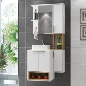 Conjunto Para Banheiro 5 Portas 2 Nichos Crema Cnj3075 Estilare Branco/Carvalho Mel