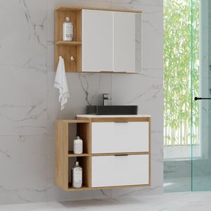 Conjunto Para Banheiro 3 Portas 1 Gaveta 2 Nichos Gaya Cnj3072 Estilare Branco/Carvalho Mel