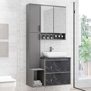 Conjunto Para Banheiro 5 Portas 1 Gaveta 2 Nichos Jaspe Cnj3078 Estilare Cinza/Mármore Escuro