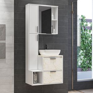Conjunto Para Banheiro 4 Portas 1 Gaveta 3 Nichos Agata Cnj3077 Estilare Branco/Mármore Claro
