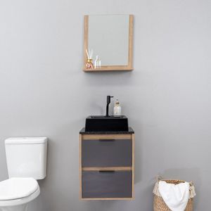 Conjunto Para Banheiro 1 Porta 1 Gaveta Florata Cnj3054 Estilare Cinza/Carvalho Mel