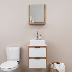 Conjunto Para Banheiro 1 Porta 1 Gaveta Florata Cnj3054 Estilare Branco/Carvalho Mel