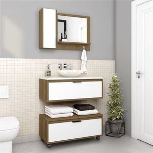 Conjunto Para Banheiro 2 Portas 1 Gaveta Croma Cnj3053 Estilare Branco/Carvalho Mel