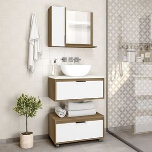 Conjunto Para Banheiro 2 Portas 1 Gaveta Nora Cnj3052 Estilare Branco/Carvalho Mel