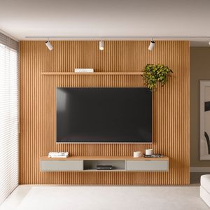 Painel Ripado Modular 1 Nicho 1 Prateleira Linea Brasil Nature/Off White