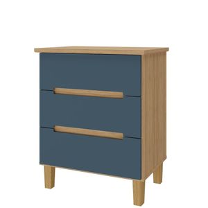 Mesa Cabeceira 3 Gavetas Logan Mambel Olmo Italiano/Azul