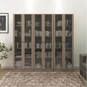 Kit 3 Armários Para Escritório 2 Portas De Vidro Me4115 Espresso Móveis Carvalho