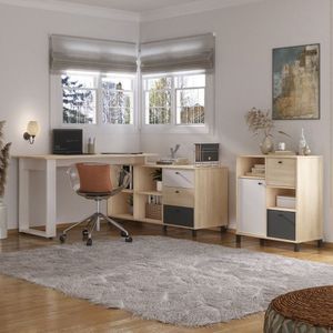 Conjunto Para Escritório E Home Office 1 Escrivaninha Next E 1 Balcão Nordik Carvalho/grafite/branco