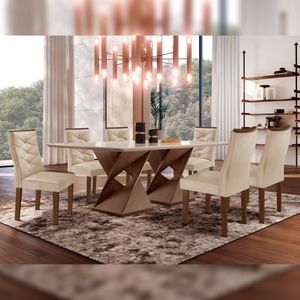 Mesa Tampo Smart Plus Vidro 170cmx90cm 6 Cadeiras Barcelona Chocolate/off White/suede Pena