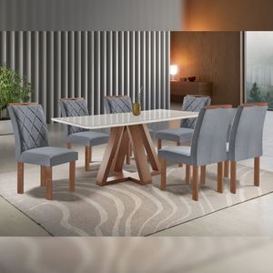 Conjunto Mesa Tampo Smart Plus Vidro 170cmx90cm 6 Cadeiras Arthus Chocolate/off White/suede Cinza