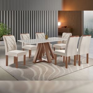 Conjunto Mesa Tampo Smart Plus Vidro 170cmx90cm 6 Cadeiras Arthus Chocolate/off White/suede Bege
