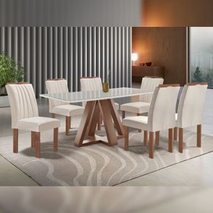 Conjunto Mesa Tampo Smart Plus Vidro 170cmx90cm 6 Cadeiras Arizona Chocolate/off White/suede Bege