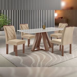 Conjunto Mesa Tampo Smart Plus Kyra 120cmx90cm 4 Cadeiras Arthus Chocolate/off White/suede Cru