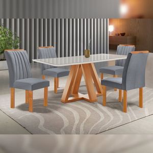 Conjunto Mesa Tampo Smart Plus Vidro 120cmx90cm 4 Cadeiras Arizona Cinamomo/off White/suede Cinza