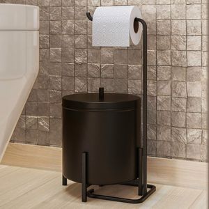 Lixeira E Porta Papel Higiênico De Chão Luxe Em Aço D09 Preto - Mpozenato