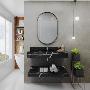 Bancada Em Porcelanato Para Banheiro 100Cm Com Cuba Darabas Agardi Preto